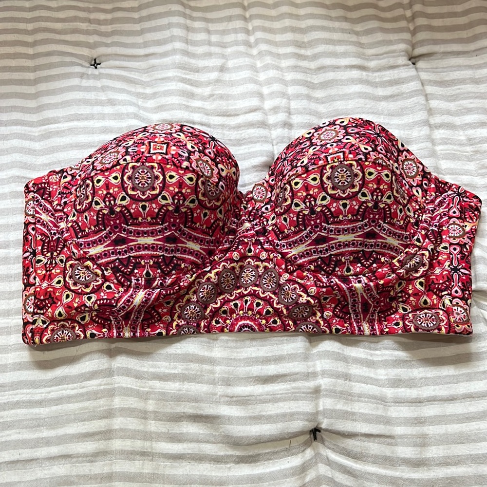 Pink pattern back-clip corset top swimsuit top